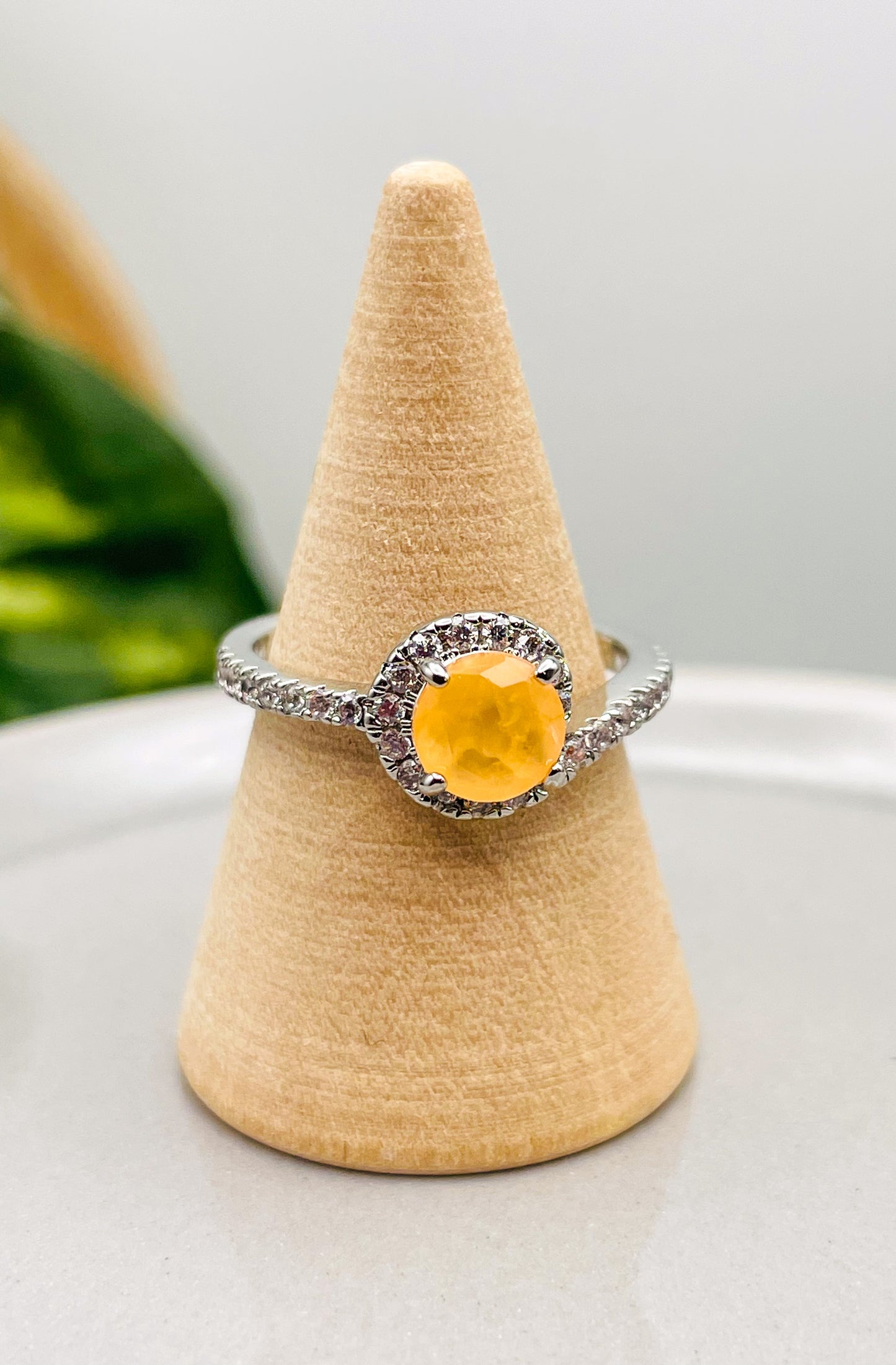 Natural Fusion Bright Peach Quartz Rhodium Ring