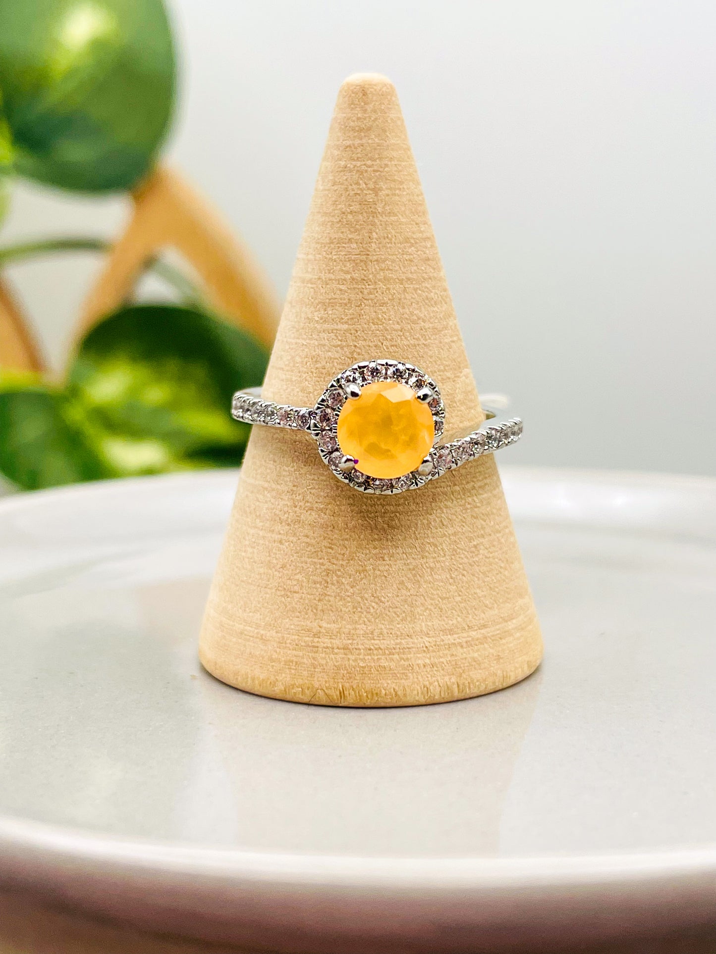 Natural Fusion Bright Peach Quartz Rhodium Ring