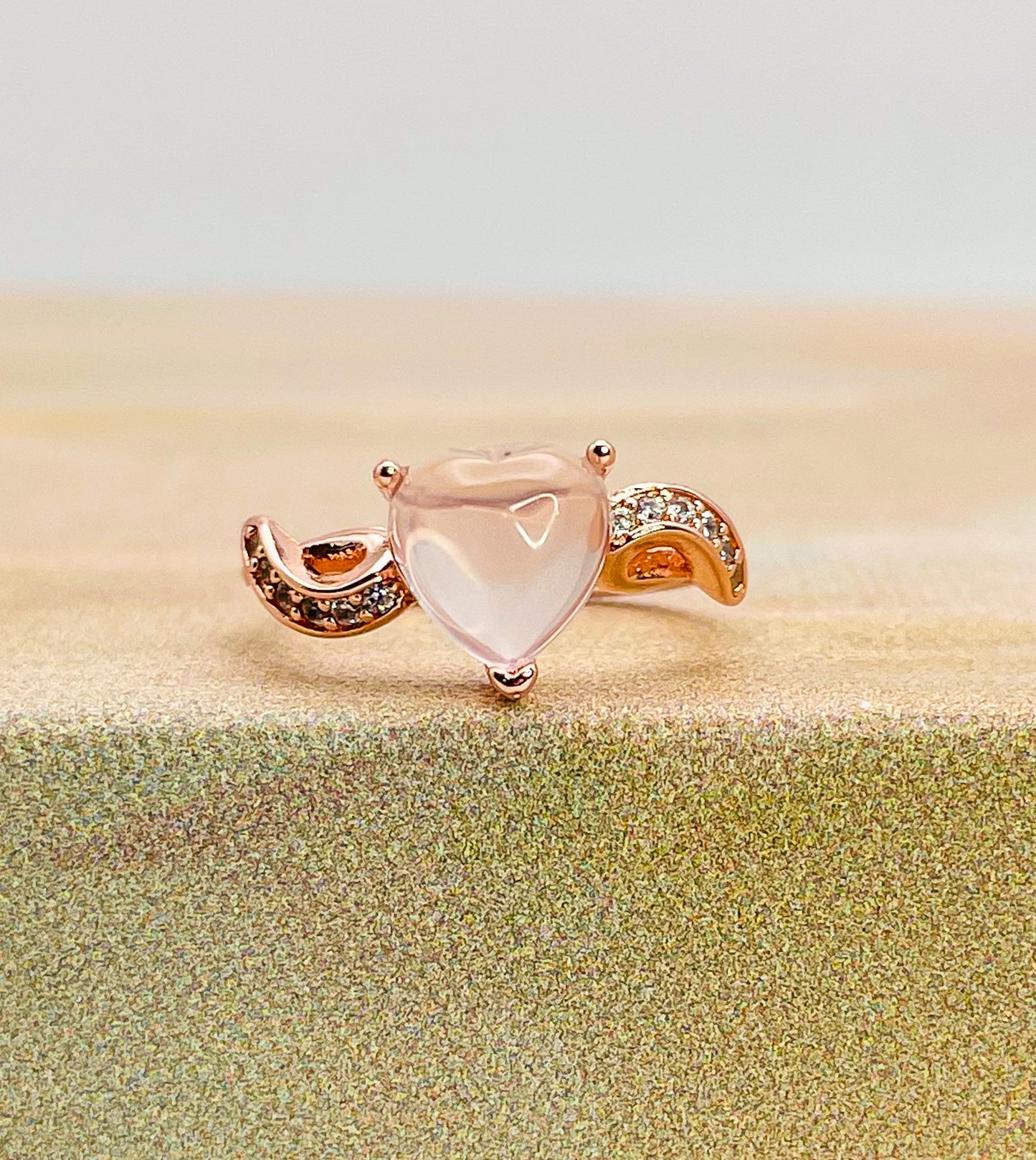 Rose Gold Cased Sterling Silver Rose Quartz Ring