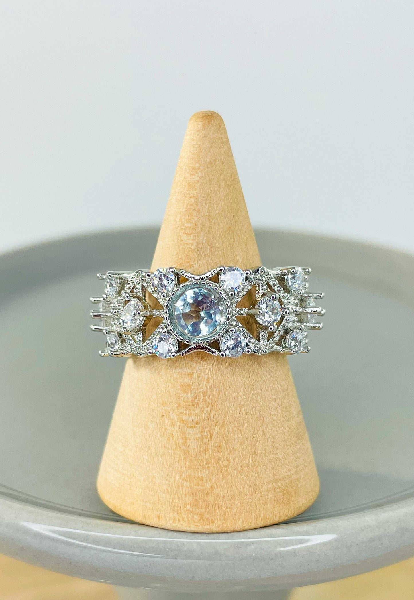 Blue Moissanite Triple X Ring Band w/ Micro Pave Moissanite