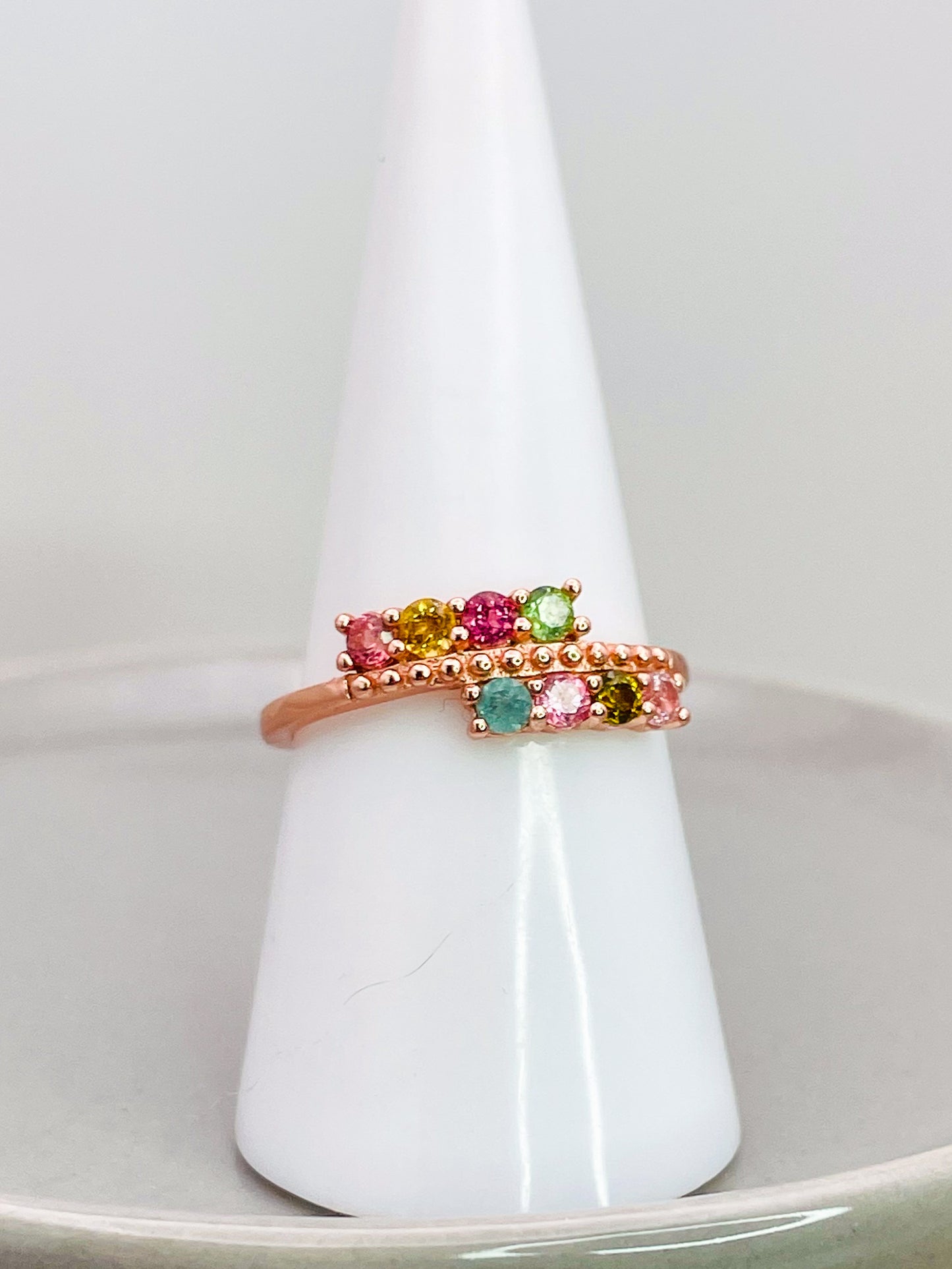 Sterling Silver Rose Gold Plated Natural Tourmaline Ring