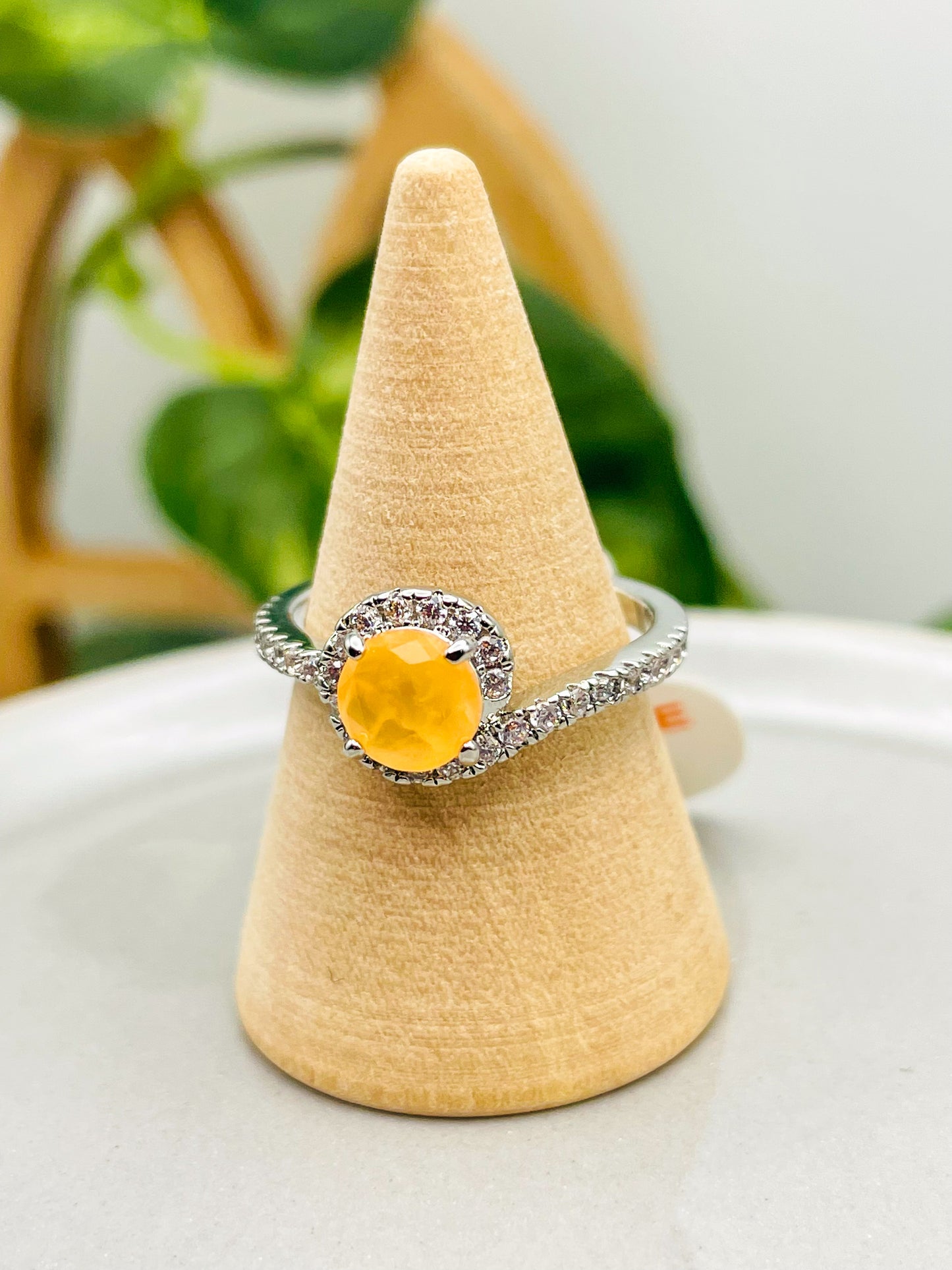 Natural Fusion Bright Peach Quartz Rhodium Ring