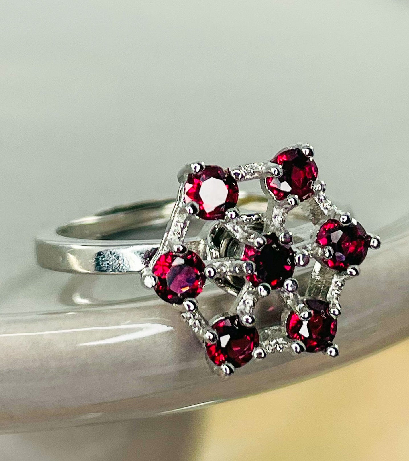 Natural Garnet Crystal Spinner Ring