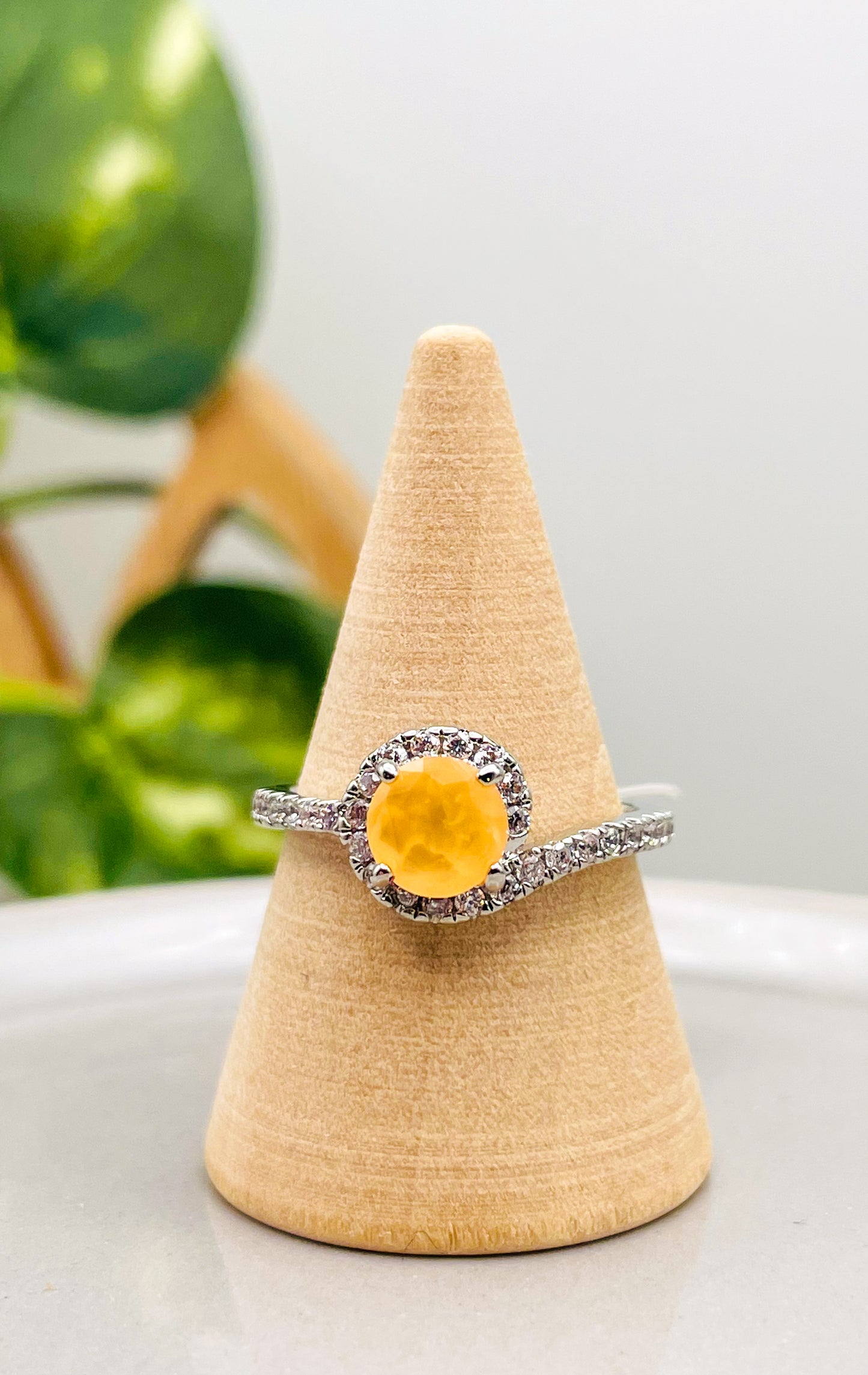 Natural Fusion Bright Peach Quartz Rhodium Ring