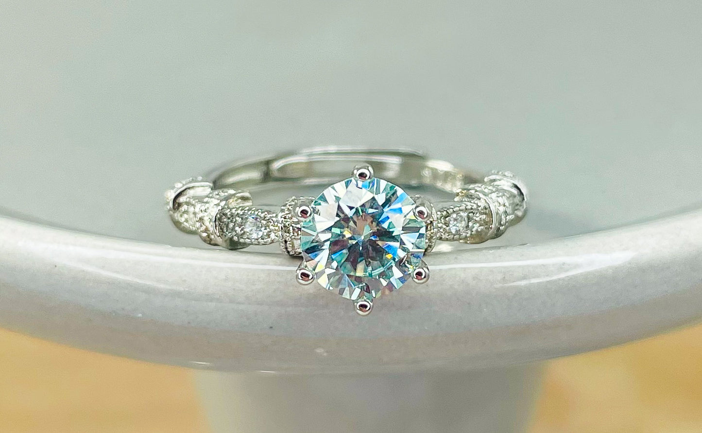 Blue Moissanite Elegance .925 Sterling Silver Ring