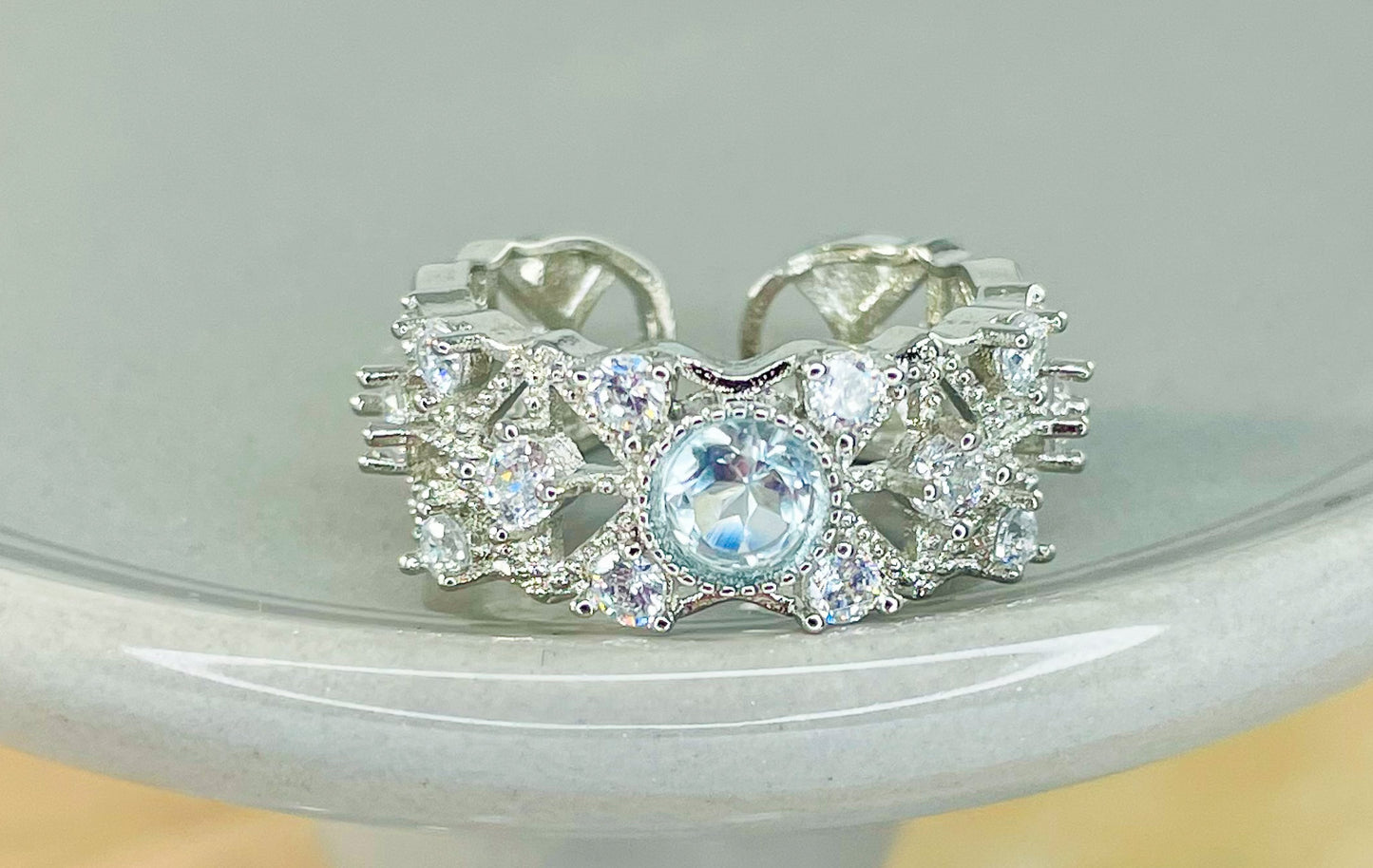 Blue Moissanite Triple X Ring Band w/ Micro Pave Moissanite