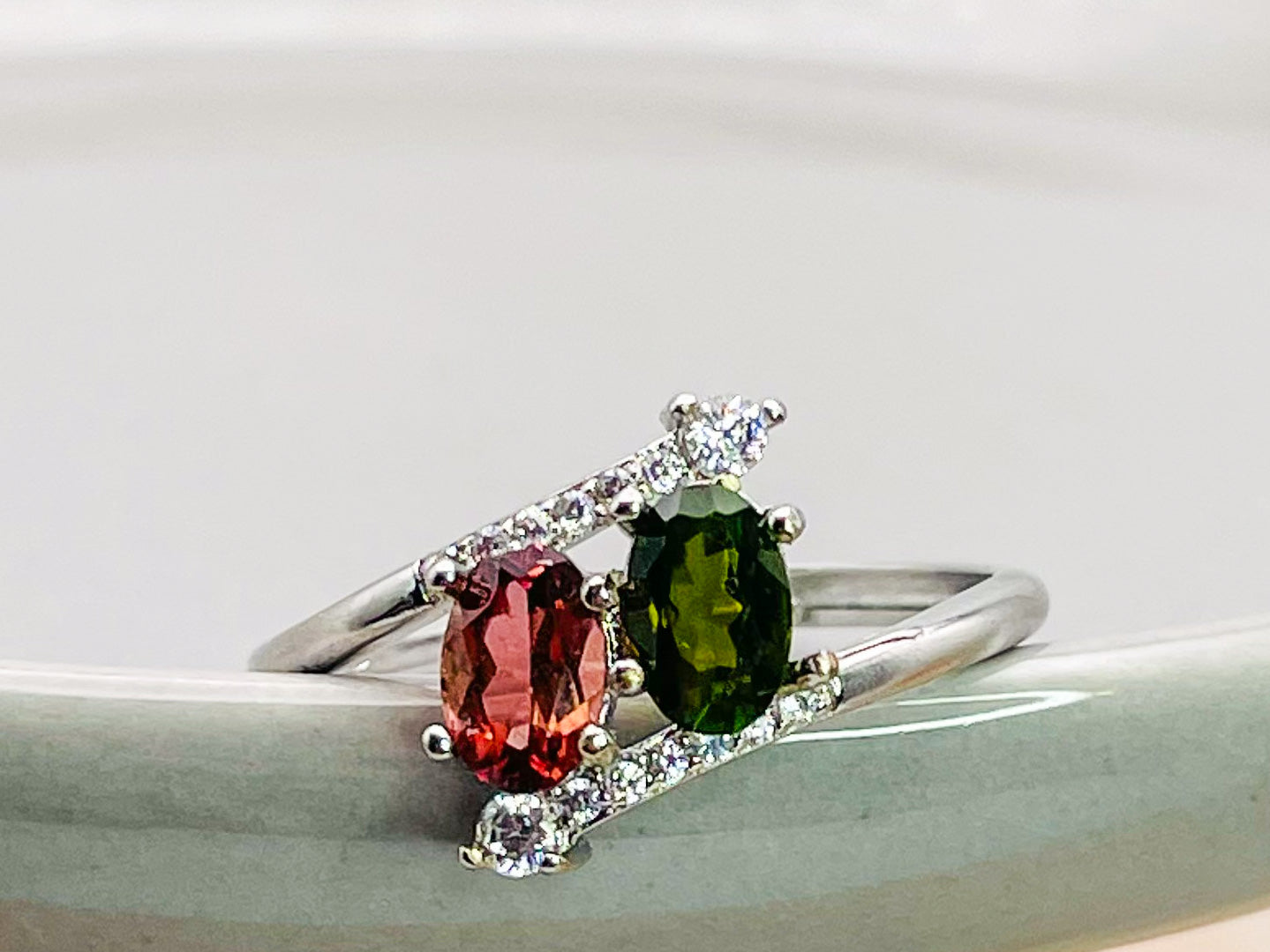 Sterling Silver Natural Tourmaline Double Ring