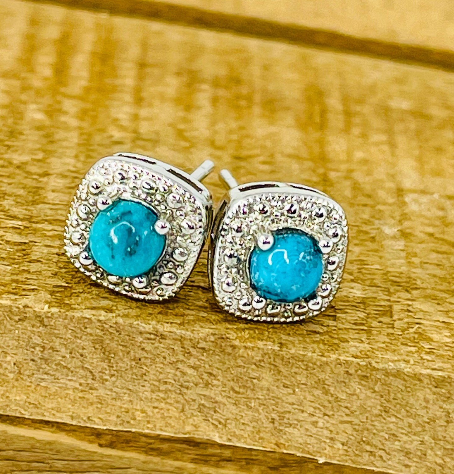 Sterling Silver Turquoise Square Stud Earrings