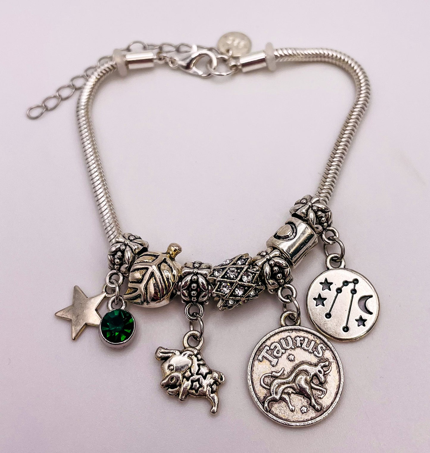 Taurus Sterling Silver Snake Charm Zodiac Bracelet