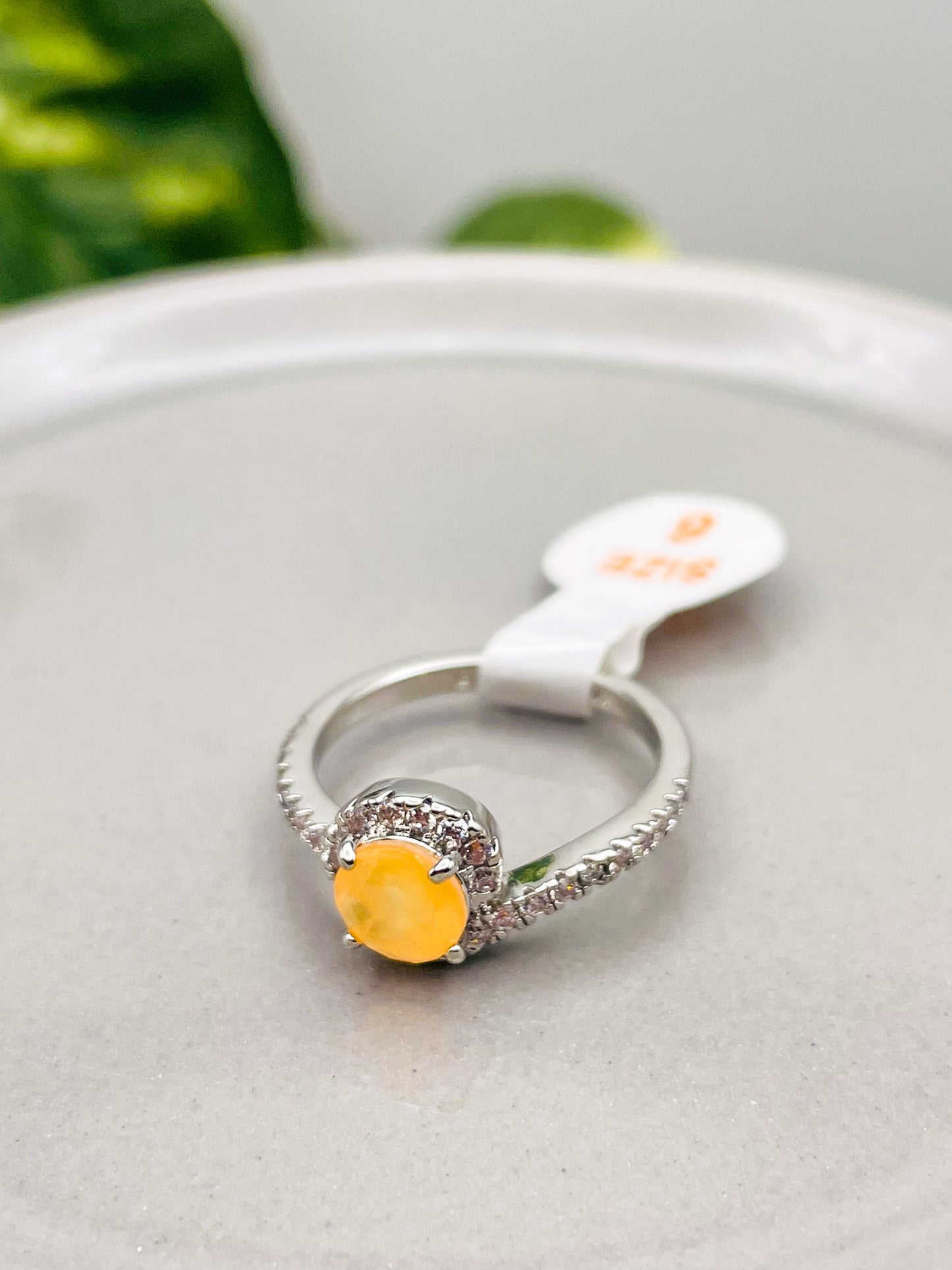 Natural Fusion Bright Peach Quartz Rhodium Ring