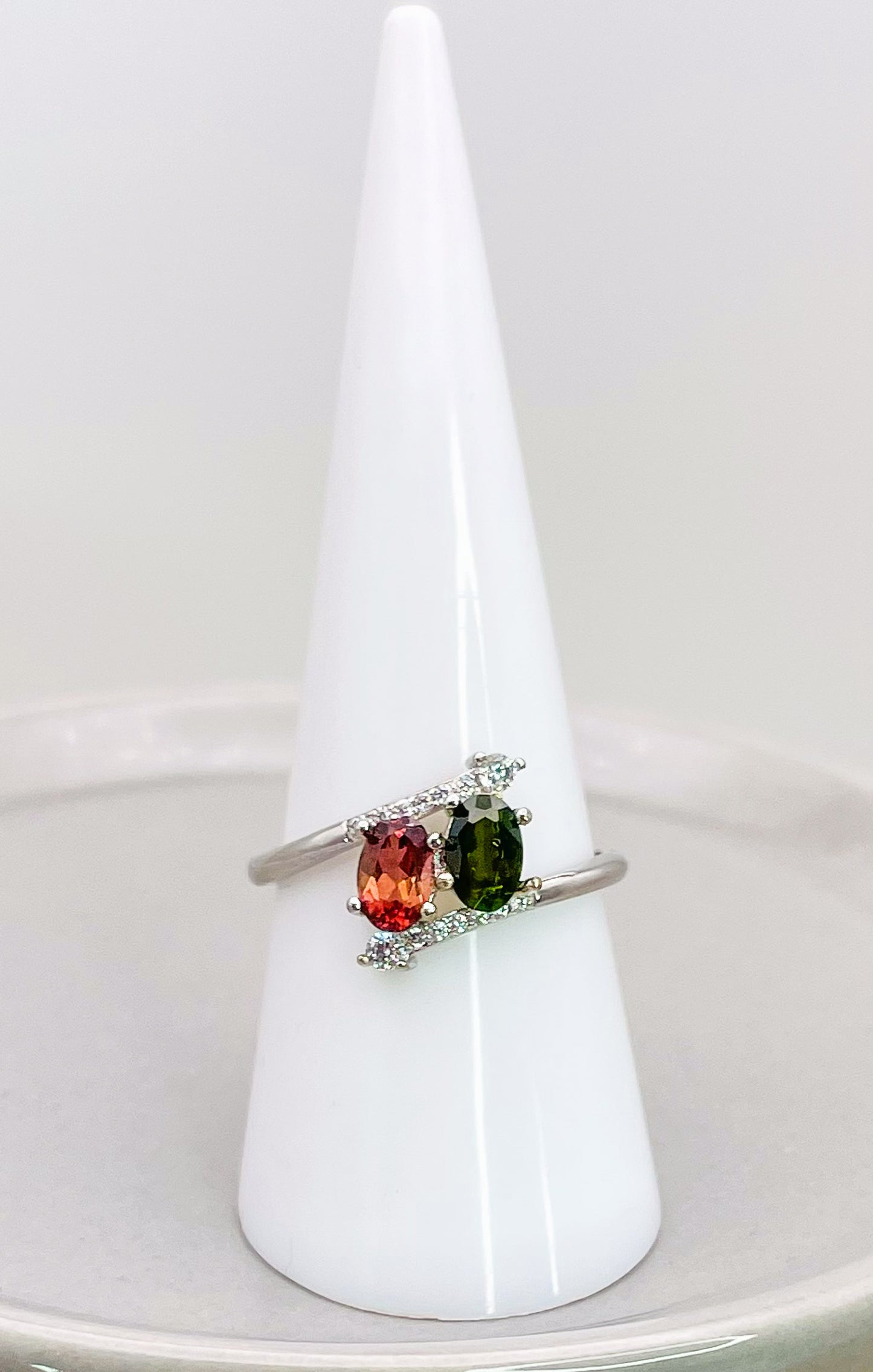 Sterling Silver Natural Tourmaline Double Ring