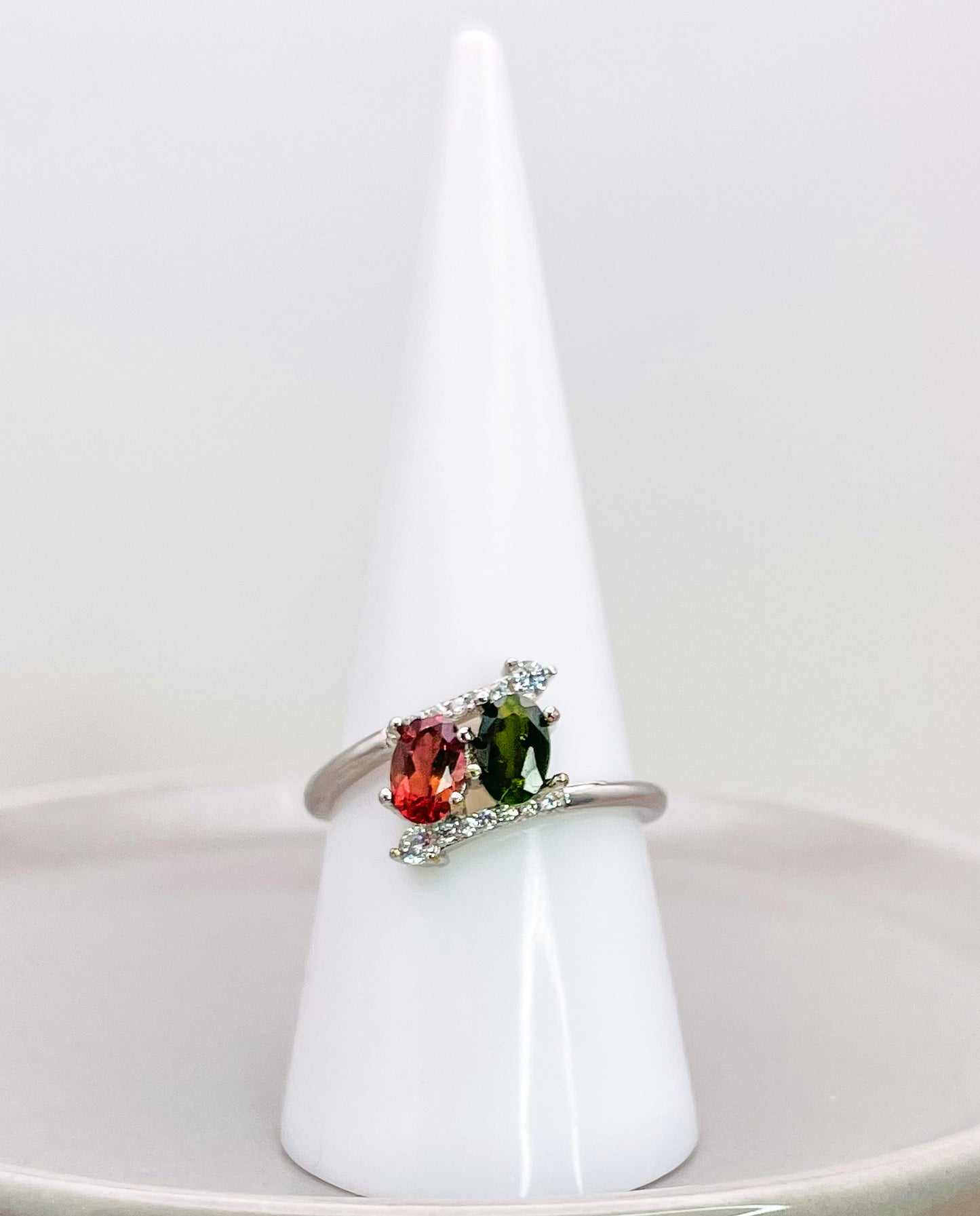 Sterling Silver Natural Tourmaline Double Ring