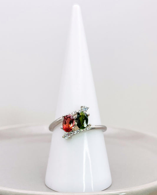 Sterling Silver Natural Tourmaline Double Ring