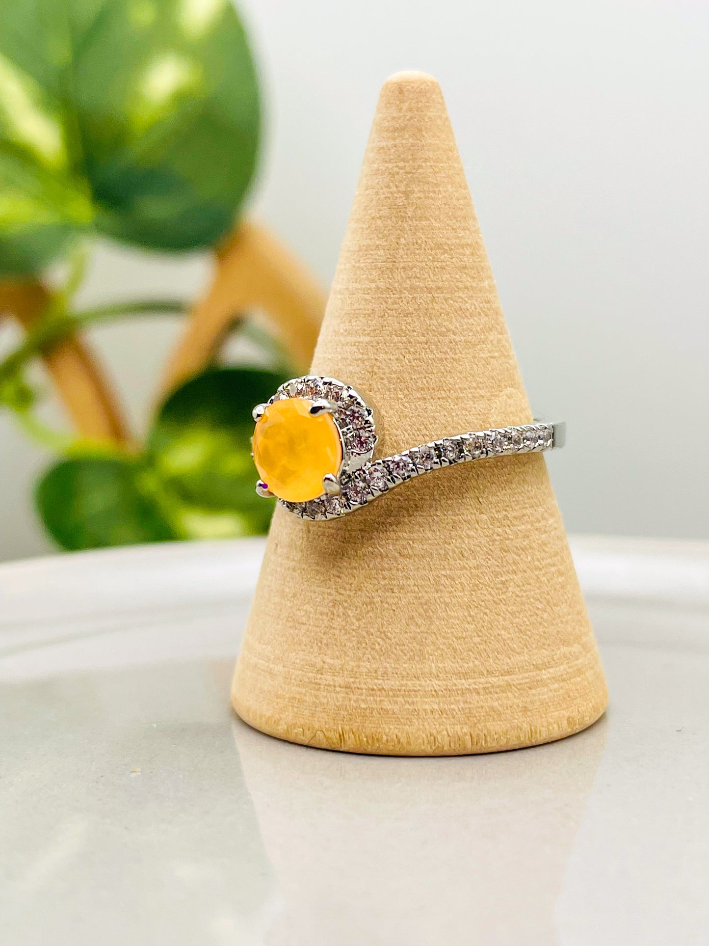 Natural Fusion Bright Peach Quartz Rhodium Ring