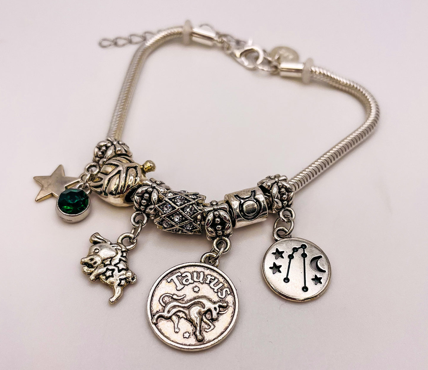 Taurus Sterling Silver Snake Charm Zodiac Bracelet