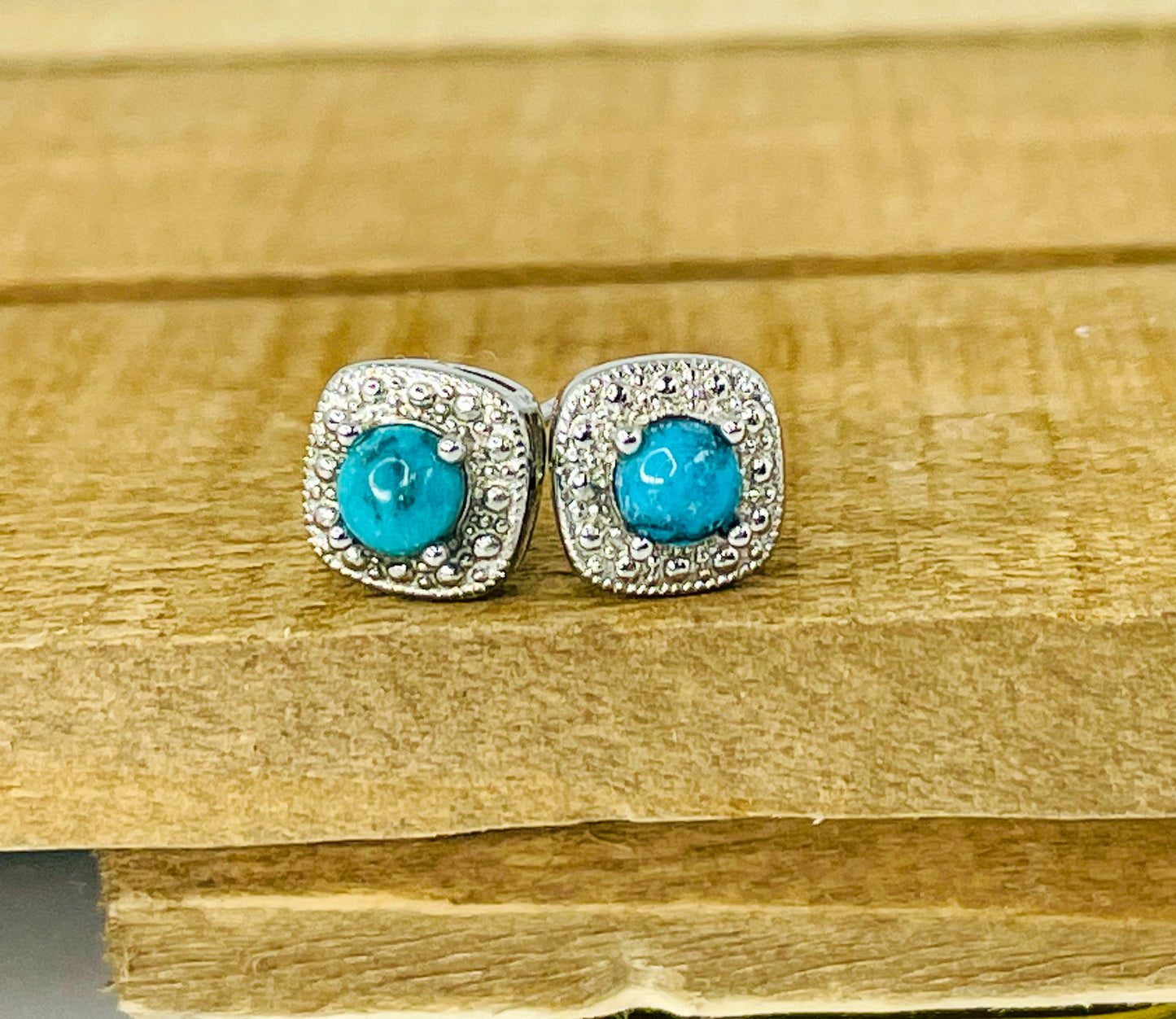 Sterling Silver Turquoise Square Stud Earrings