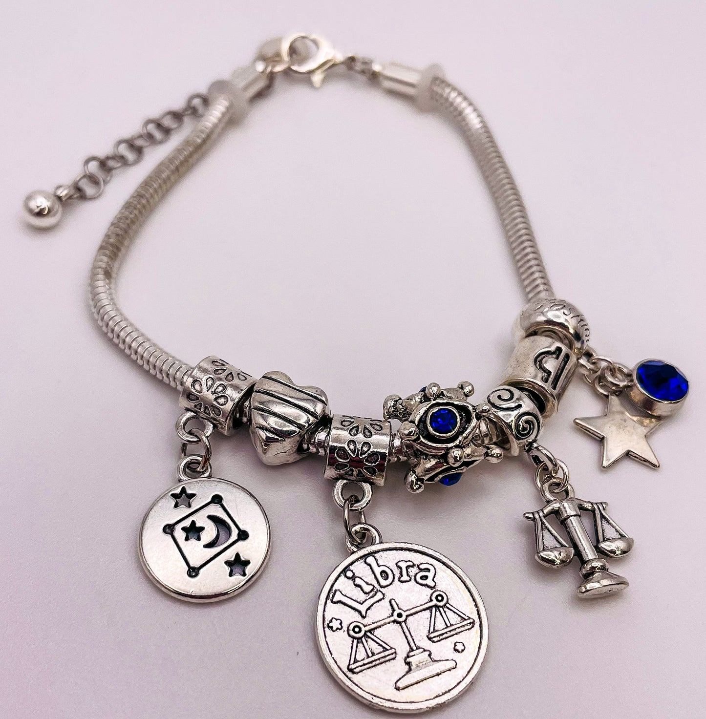 Libra Sterling Silver Snake Charm Zodiac Bracelet