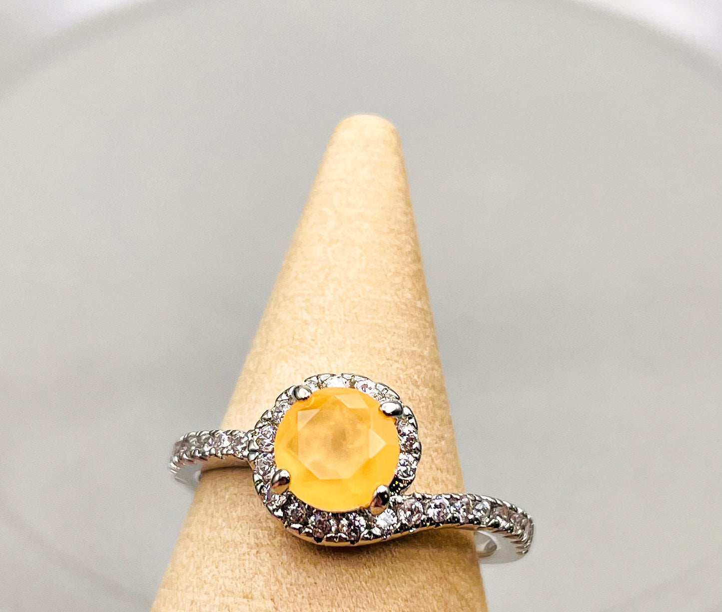 Natural Fusion Bright Peach Quartz Rhodium Ring