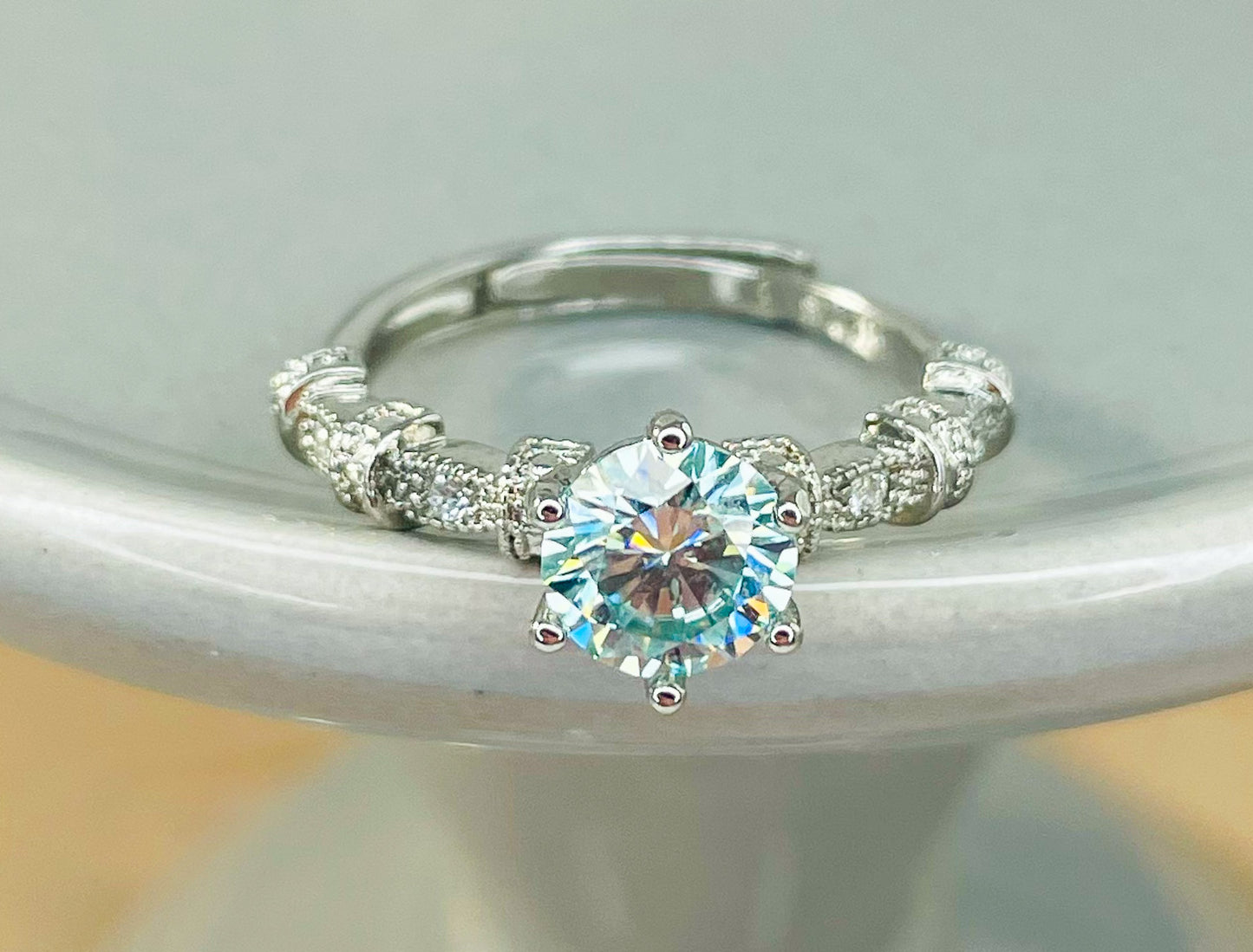 Blue Moissanite Elegance .925 Sterling Silver Ring