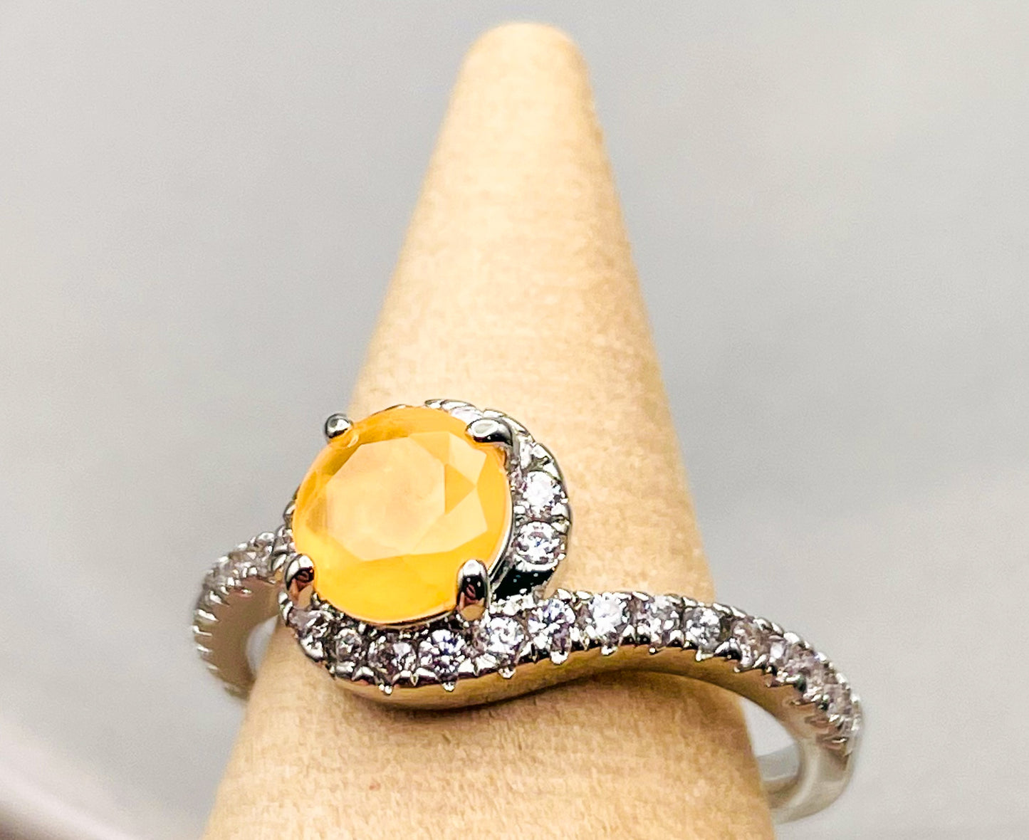 Natural Fusion Bright Peach Quartz Rhodium Ring