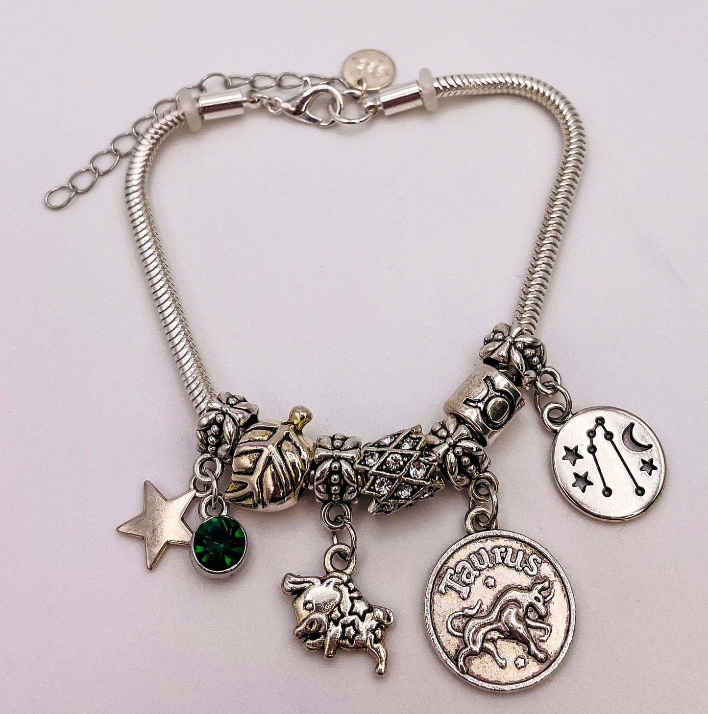 Taurus Sterling Silver Snake Charm Zodiac Bracelet