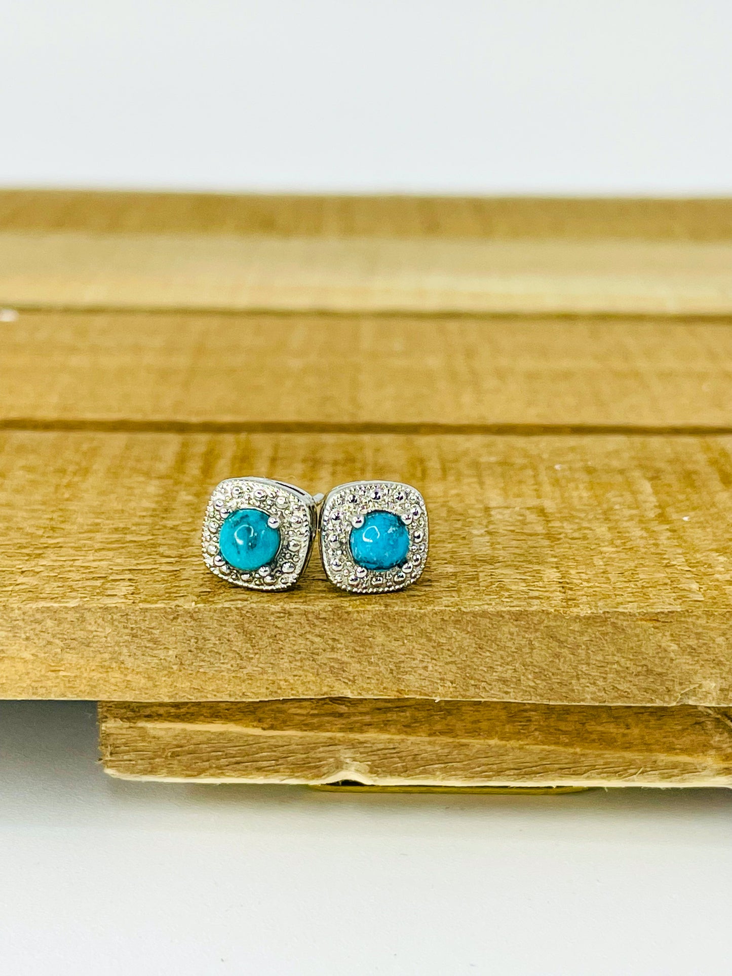 Sterling Silver Turquoise Square Stud Earrings