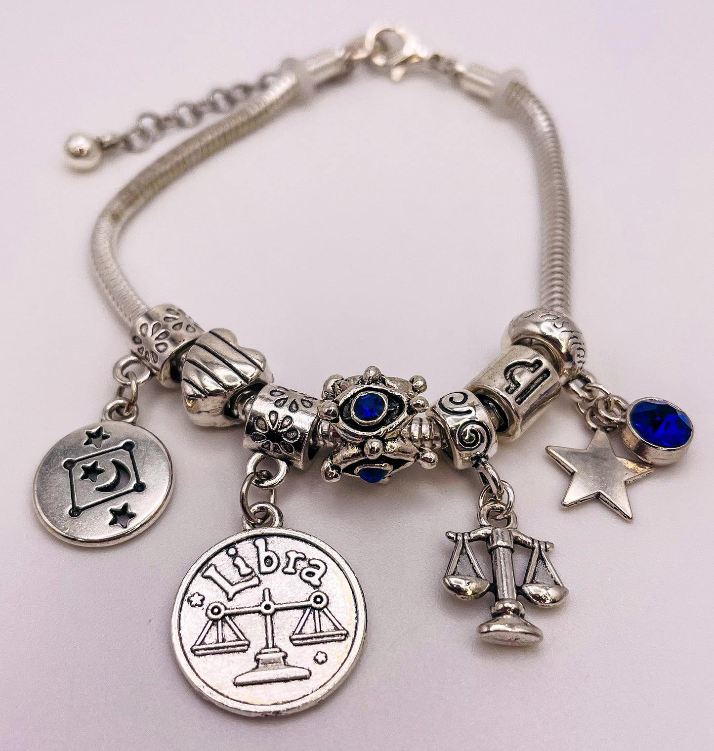 Libra Sterling Silver Snake Charm Zodiac Bracelet