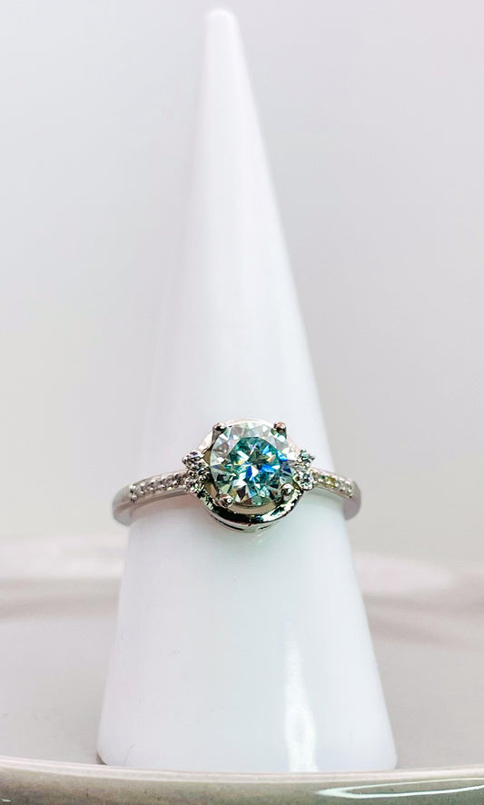 Sterling Silver Blue Moissanite Diamond Fancy Ring