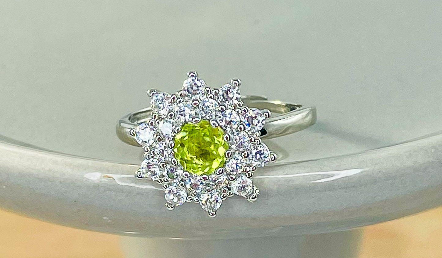 Natural Gemstone Flower Spinner .925 Sterling Silver Ring