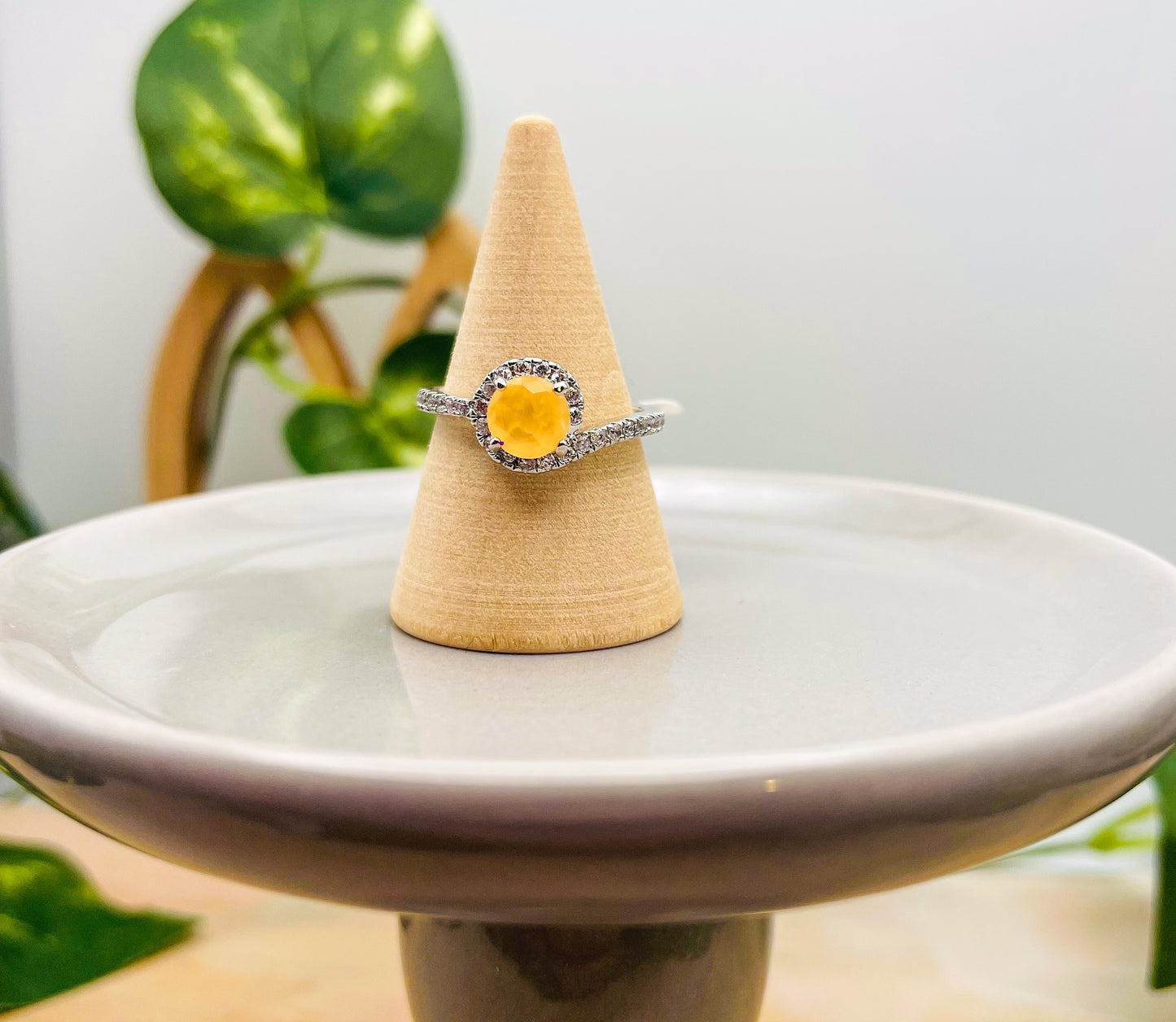 Natural Fusion Bright Peach Quartz Rhodium Ring