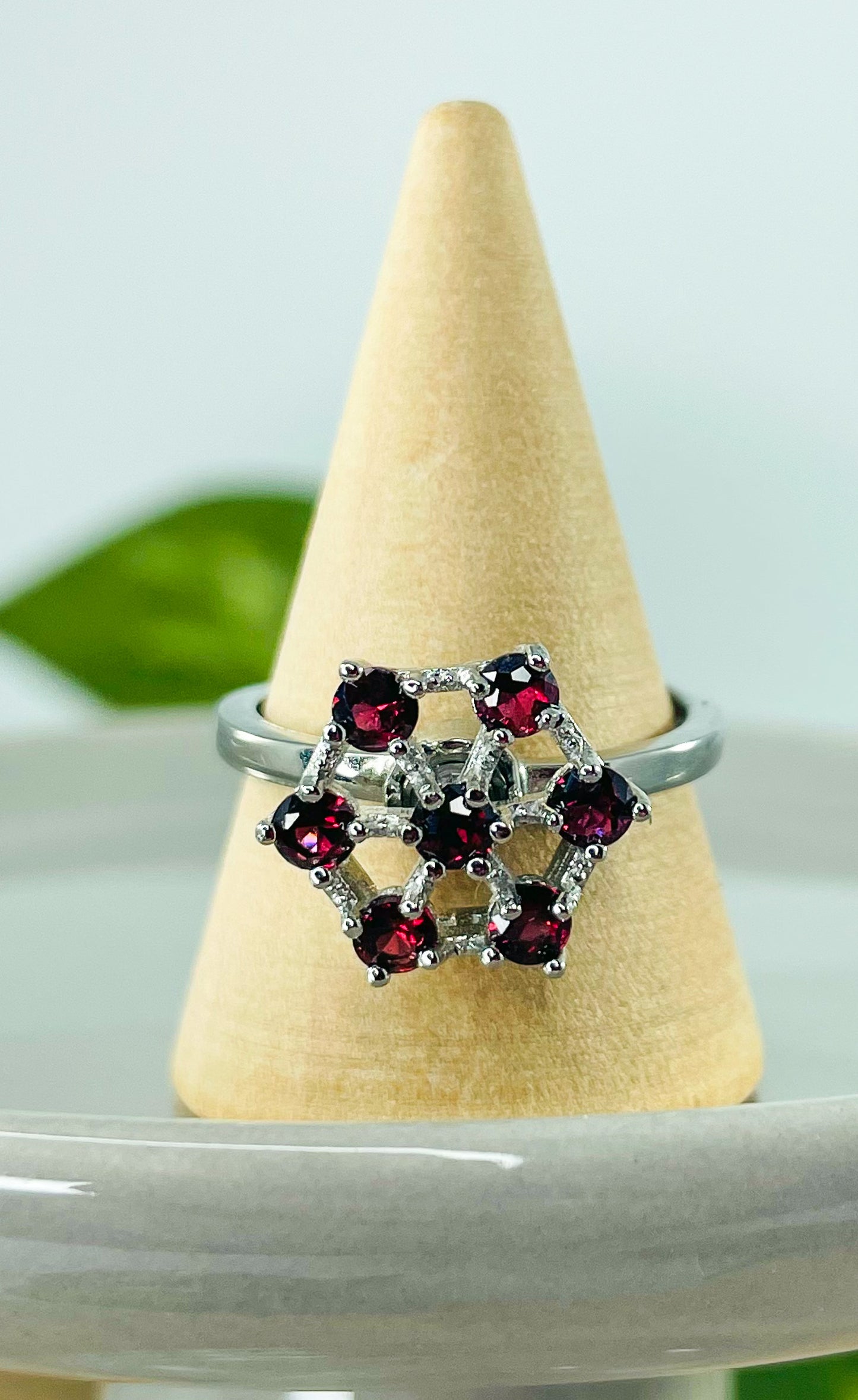 Natural Garnet Crystal Spinner Ring