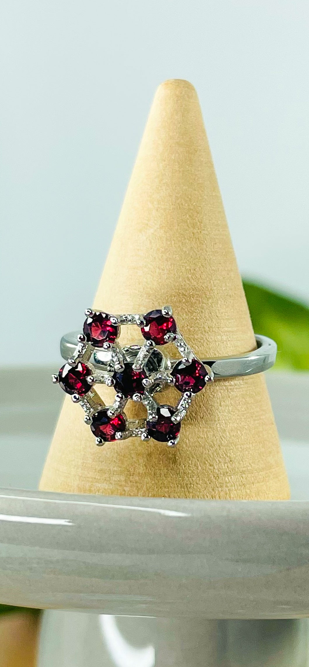 Natural Garnet Crystal Spinner Ring