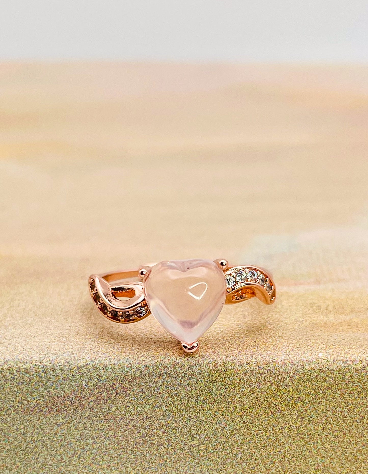 Rose Gold Cased Sterling Silver Rose Quartz Ring