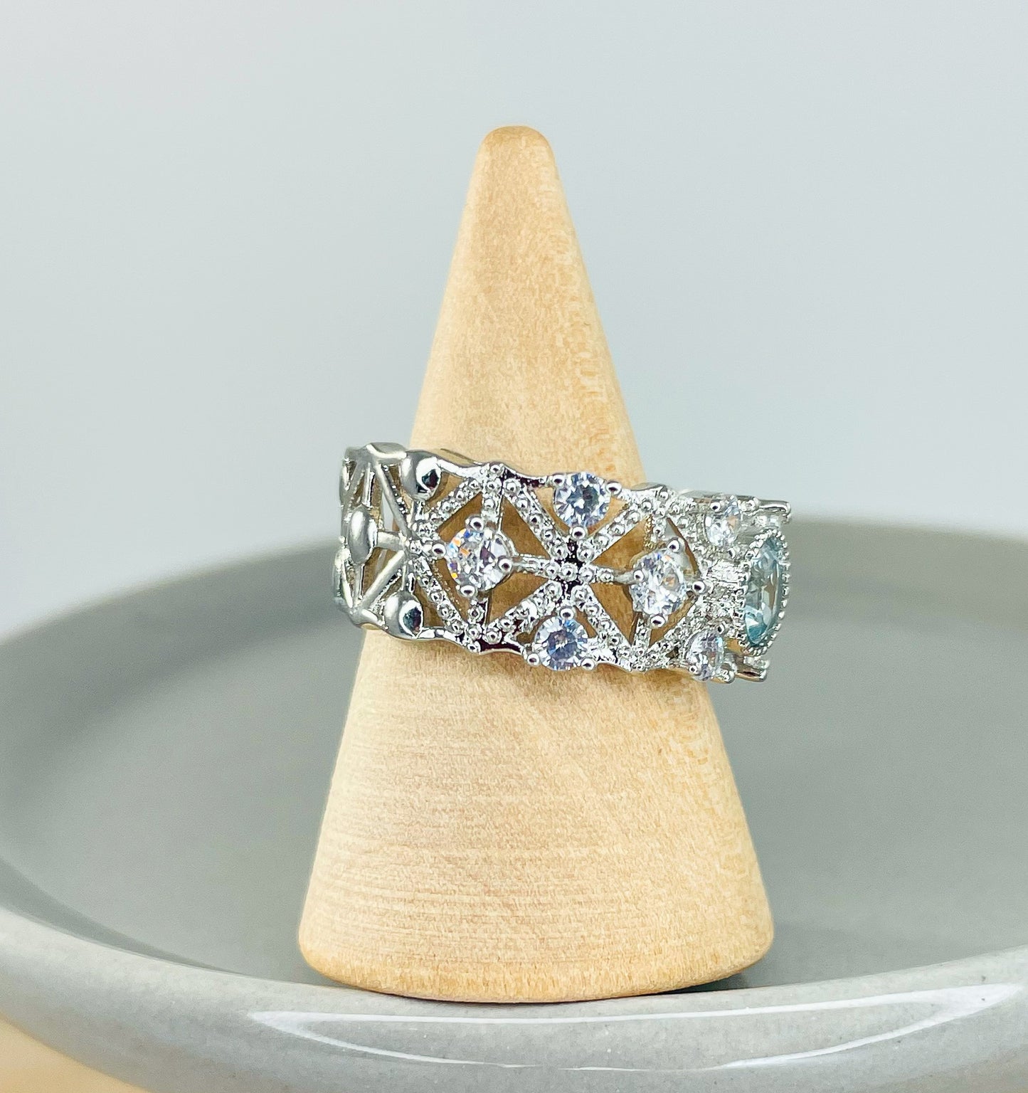 Blue Moissanite Triple X Ring Band w/ Micro Pave Moissanite