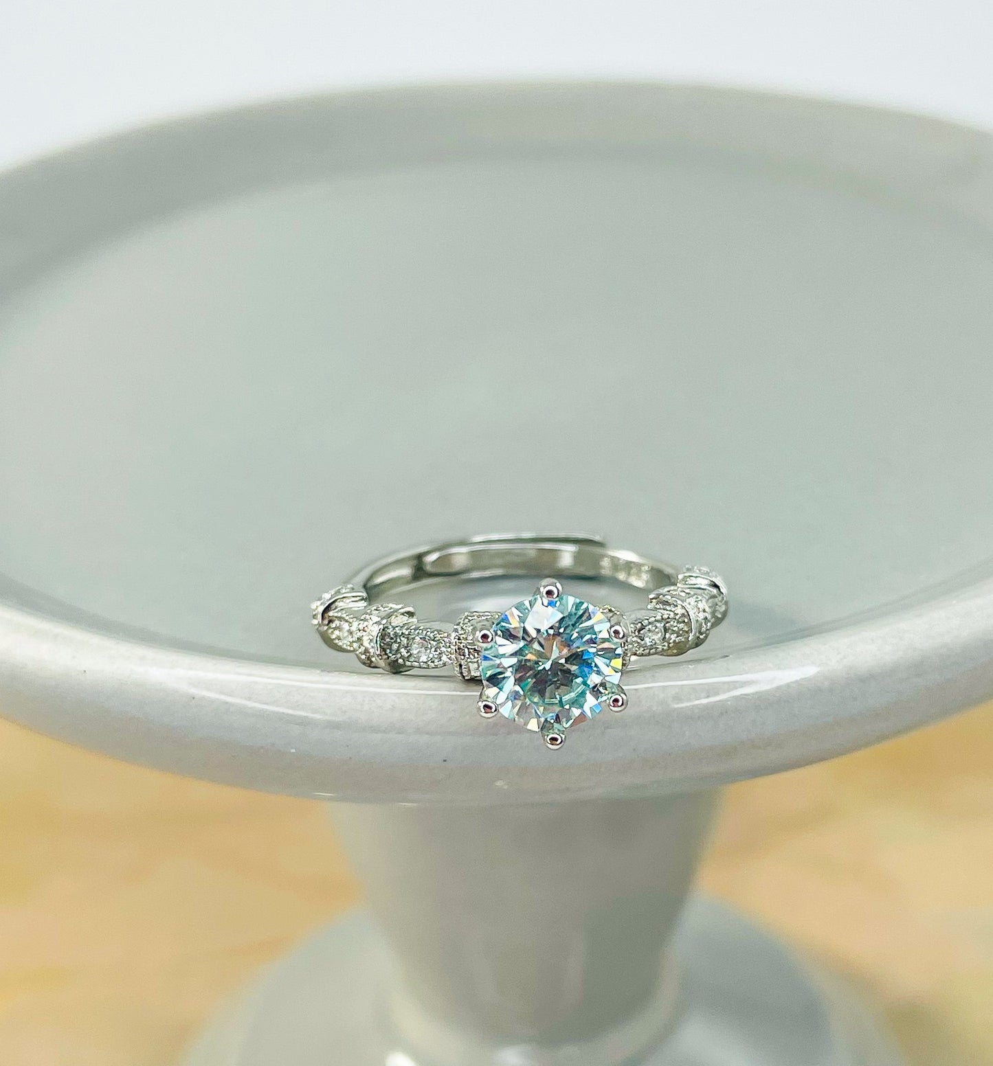 Blue Moissanite Elegance .925 Sterling Silver Ring