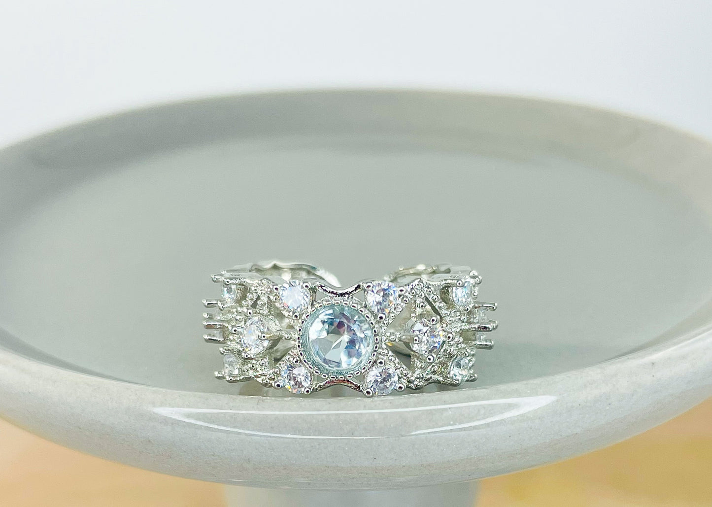 Blue Moissanite Triple X Ring Band w/ Micro Pave Moissanite