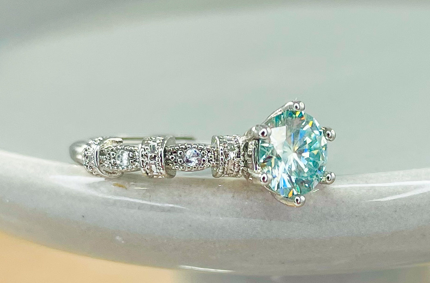 Blue Moissanite Elegance .925 Sterling Silver Ring