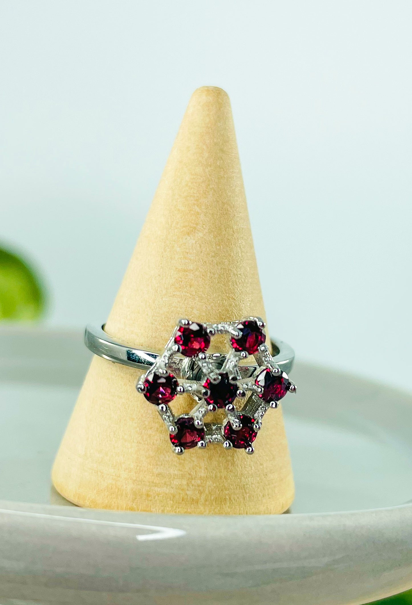 Natural Garnet Crystal Spinner Ring