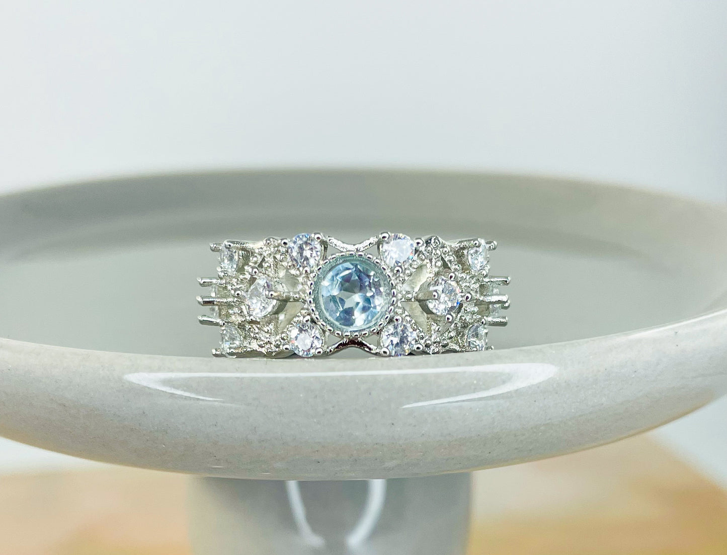 Blue Moissanite Triple X Ring Band w/ Micro Pave Moissanite