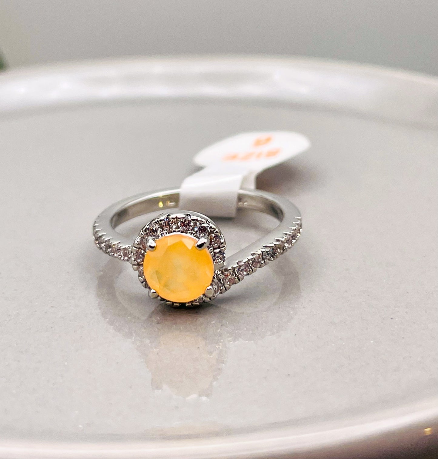 Natural Fusion Bright Peach Quartz Rhodium Ring