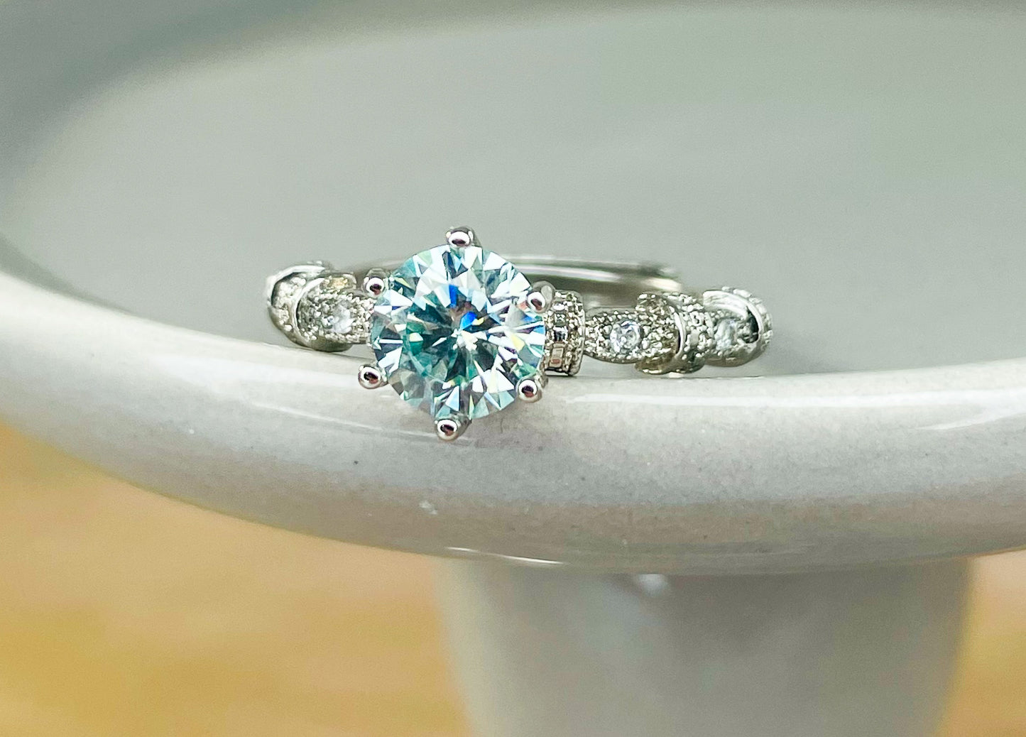 Blue Moissanite Elegance .925 Sterling Silver Ring