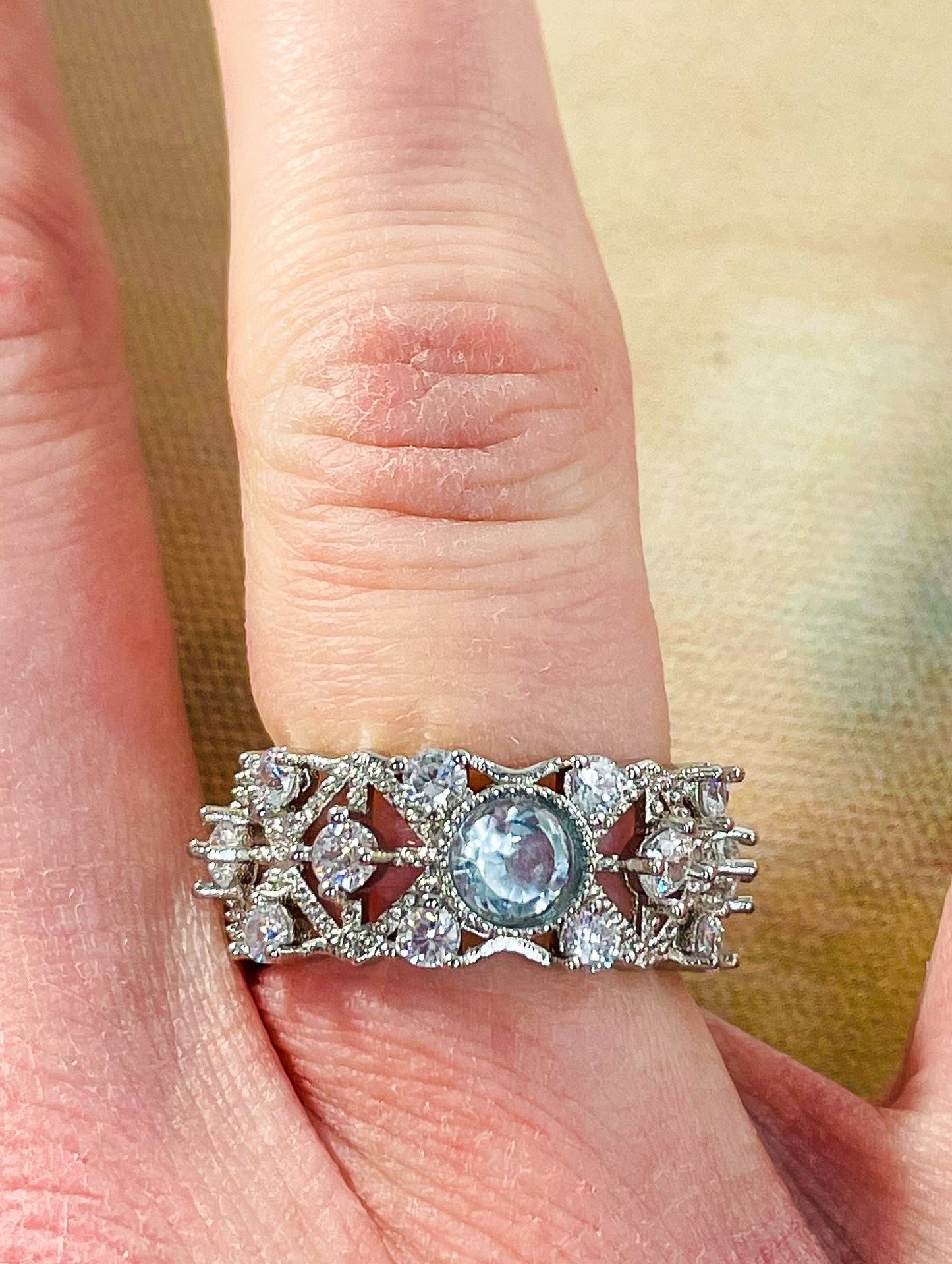 Blue Moissanite Triple X Ring Band w/ Micro Pave Moissanite