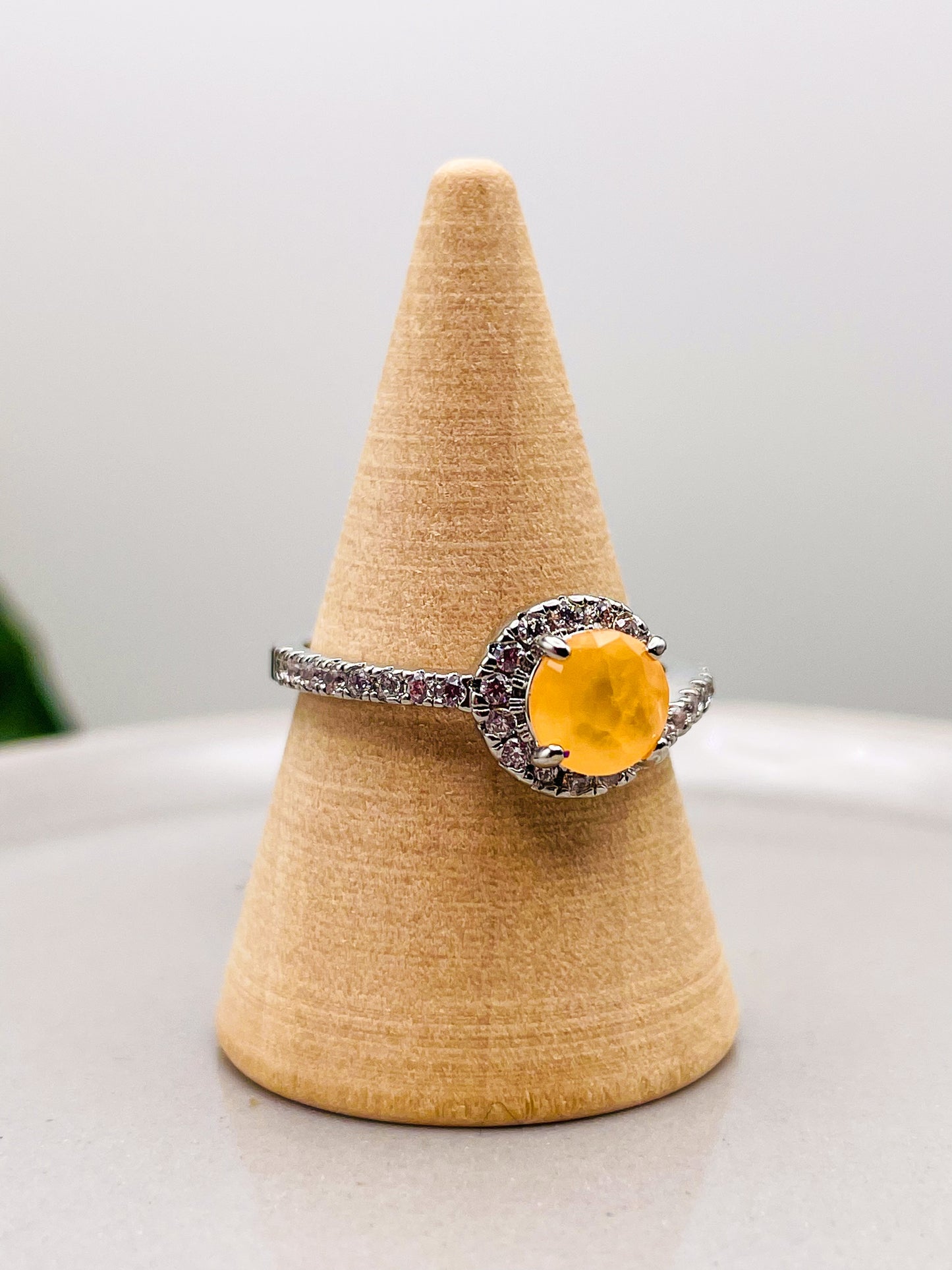 Natural Fusion Bright Peach Quartz Rhodium Ring