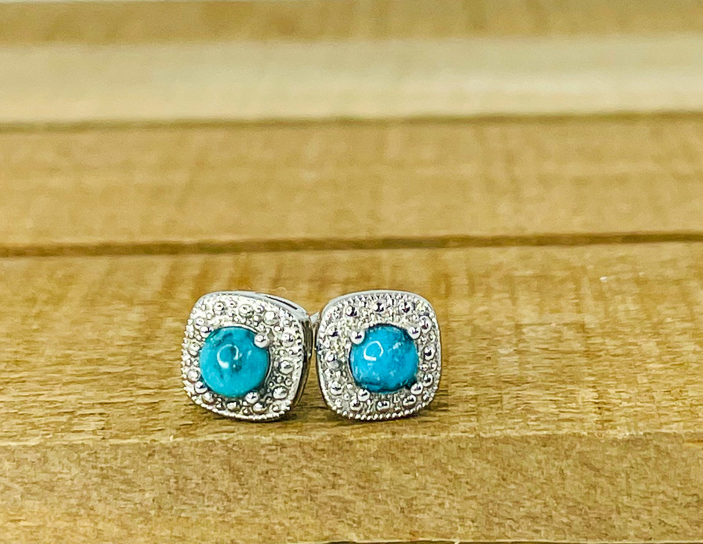 Sterling Silver Turquoise Square Stud Earrings