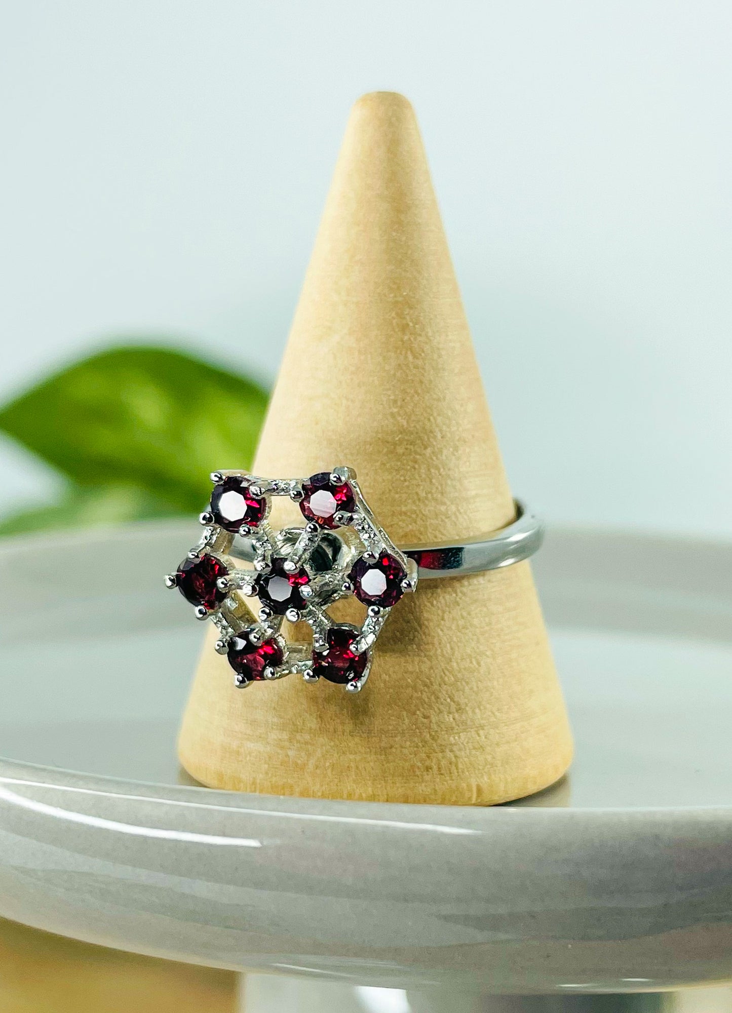 Natural Garnet Crystal Spinner Ring