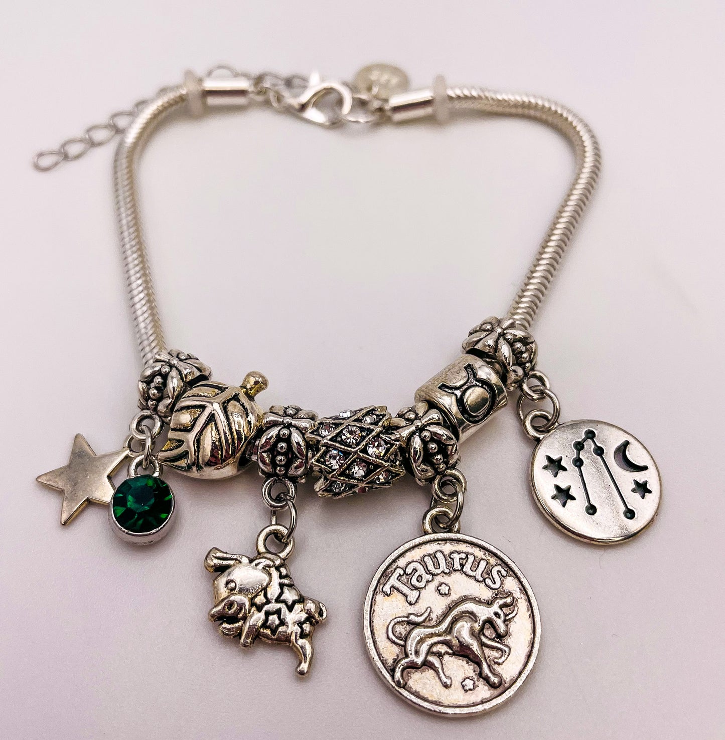 Taurus Sterling Silver Snake Charm Zodiac Bracelet