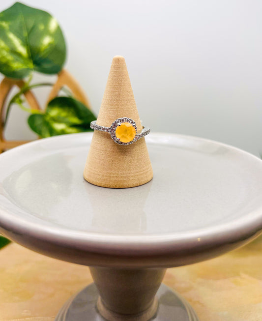 Natural Fusion Bright Peach Quartz Rhodium Ring