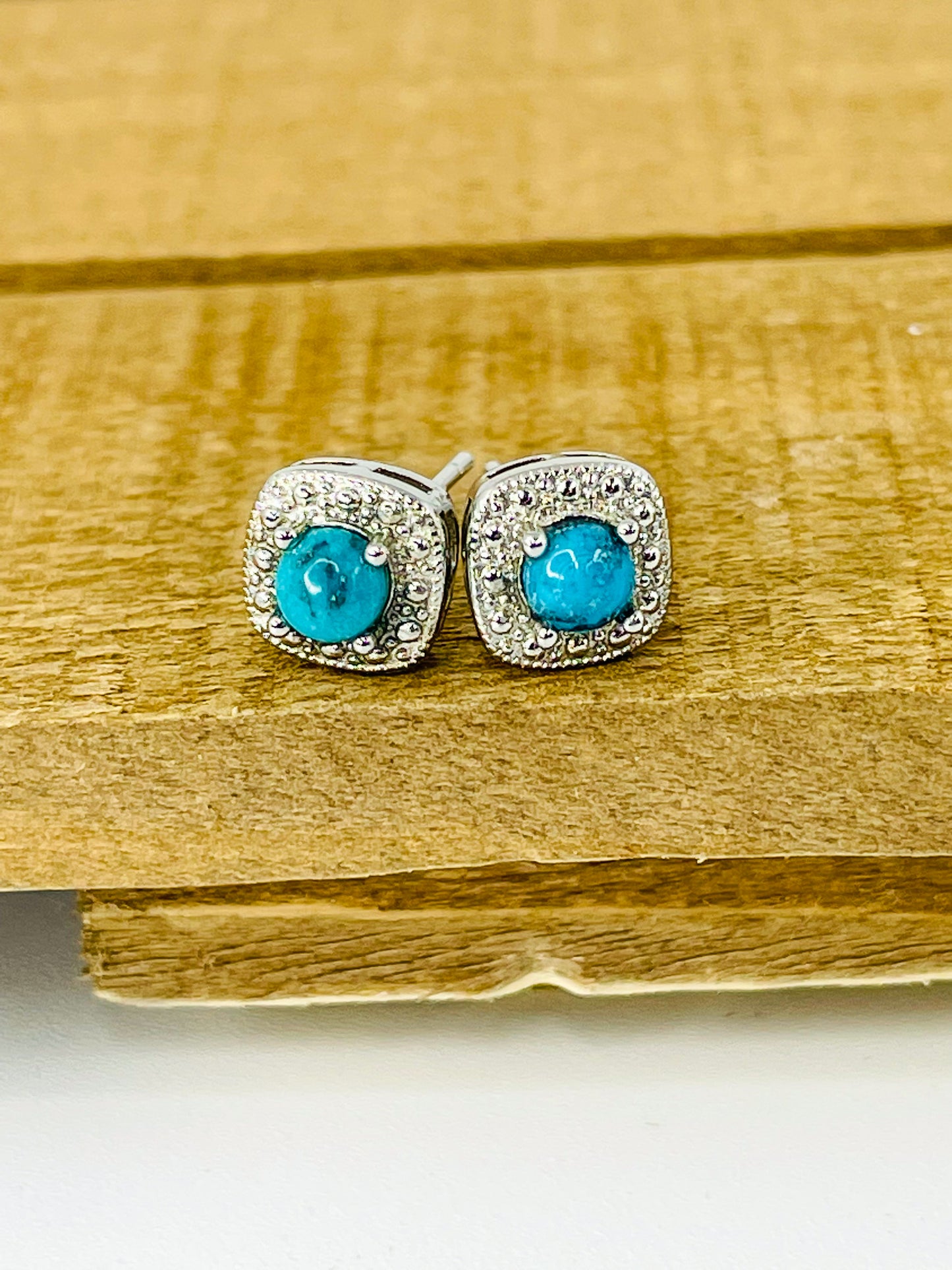 Sterling Silver Turquoise Square Stud Earrings