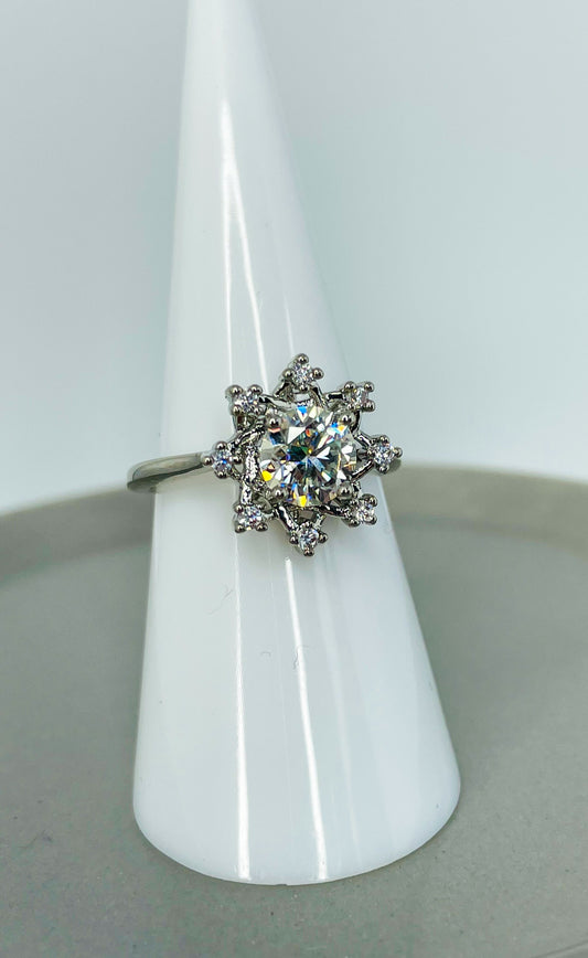 Moissanite Snowflake Silver Ring